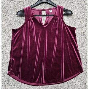 Old Navy Tank Top Women XL Burgundy Velvet V-Neck Keyhole Whimsigoth Gothic Y2K
